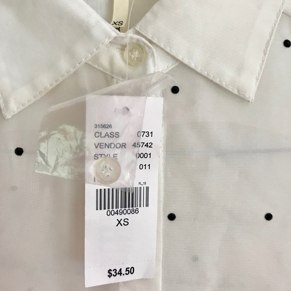 Kirra PacSun Sheer Long Sleeve Rhinestone Polkadot White Blouse XS - Picture 5 of 7